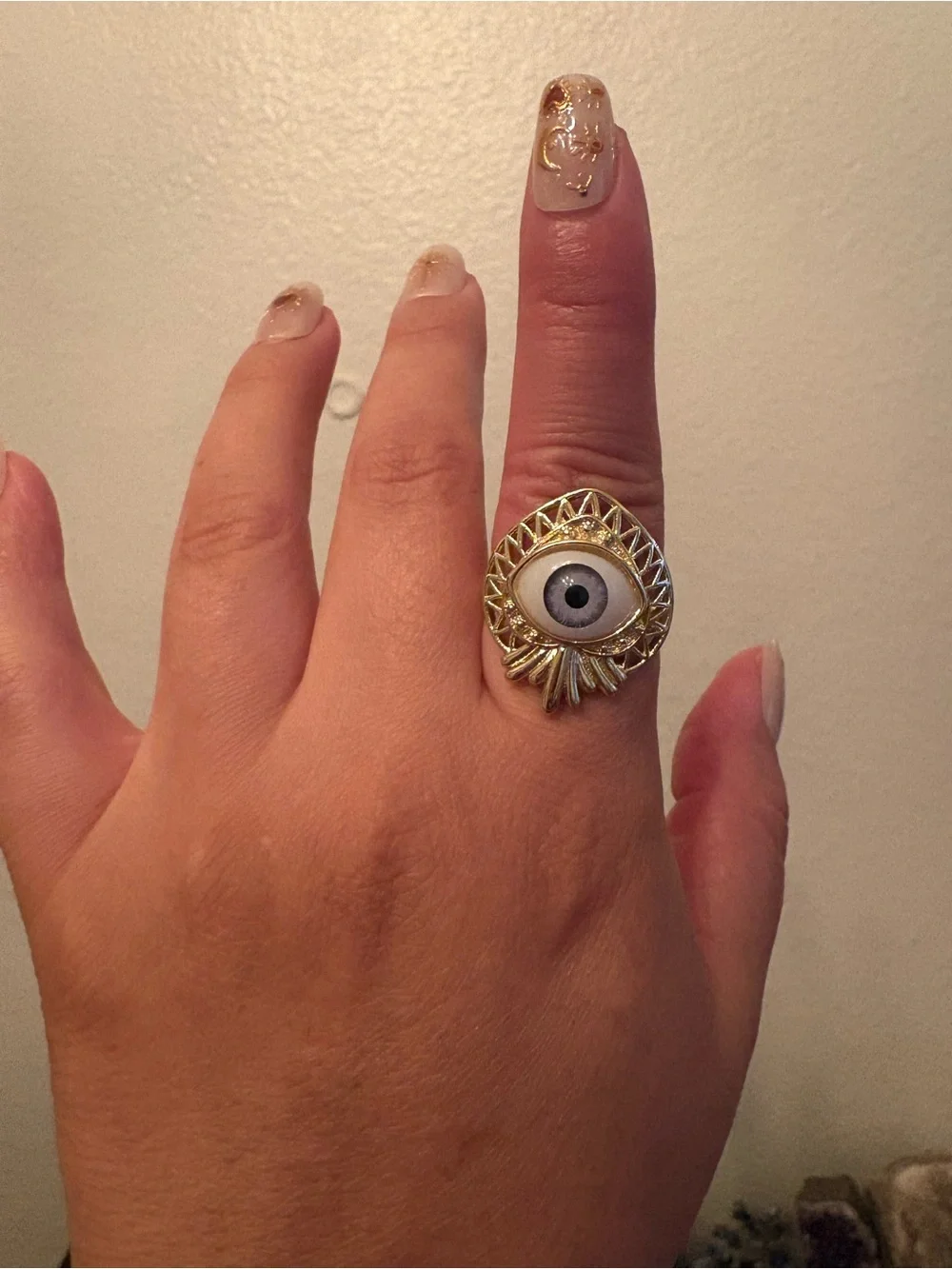 Gold Tone Evil Eye Statement Adjustable Ring